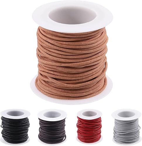 Miniatura 1 de Keadic Cordón redondo de cuero de 11 yardas, cuerda de cuero crudo natural para cordones, pulseras, collares, colgantes de joyería y manualidades
