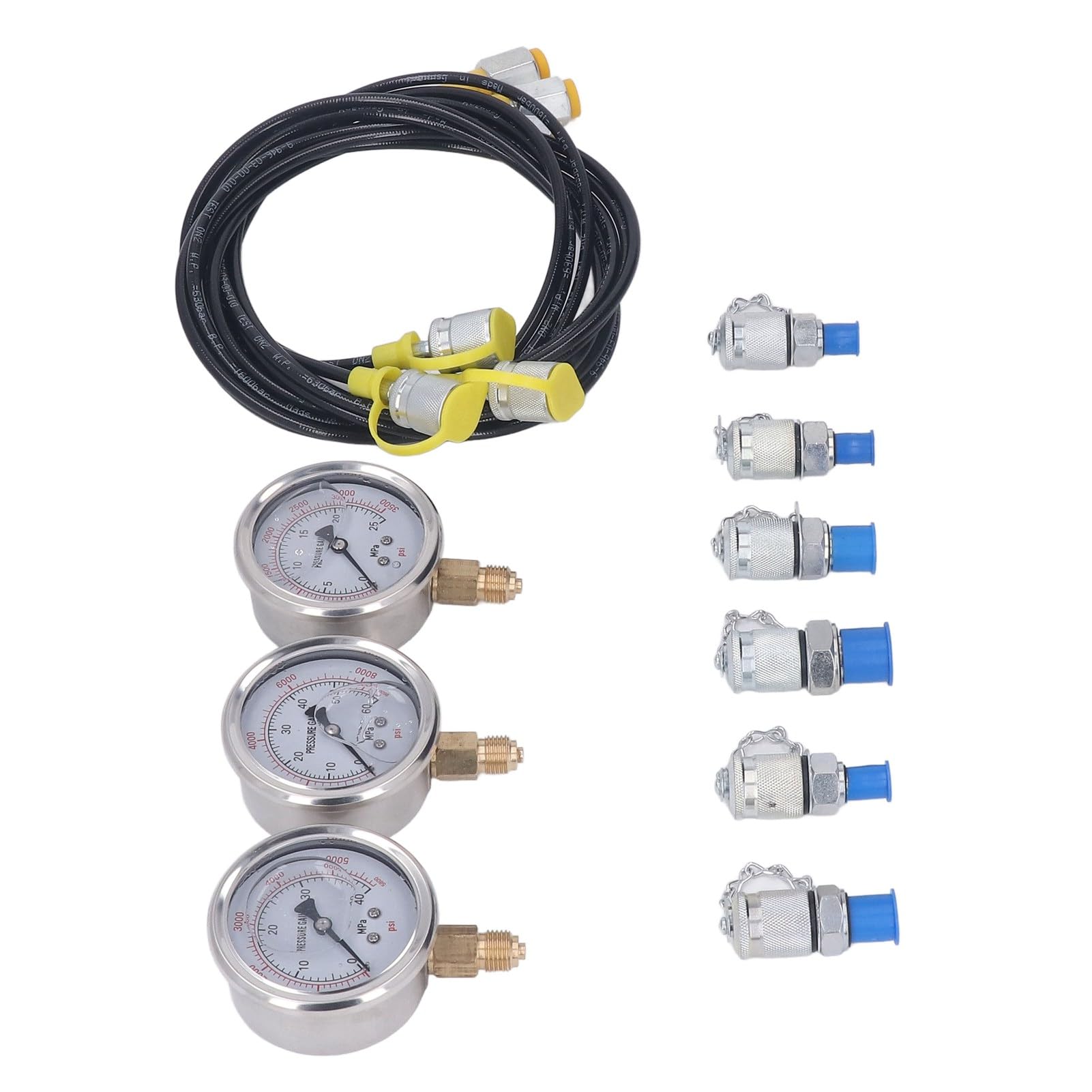 Kit di Prova della Pressione idraulica 3 manometri 6 Giunti 3 Tubi Flessibili Scatola di Prova della Pressione idraulica Portatile per Uso Industriale