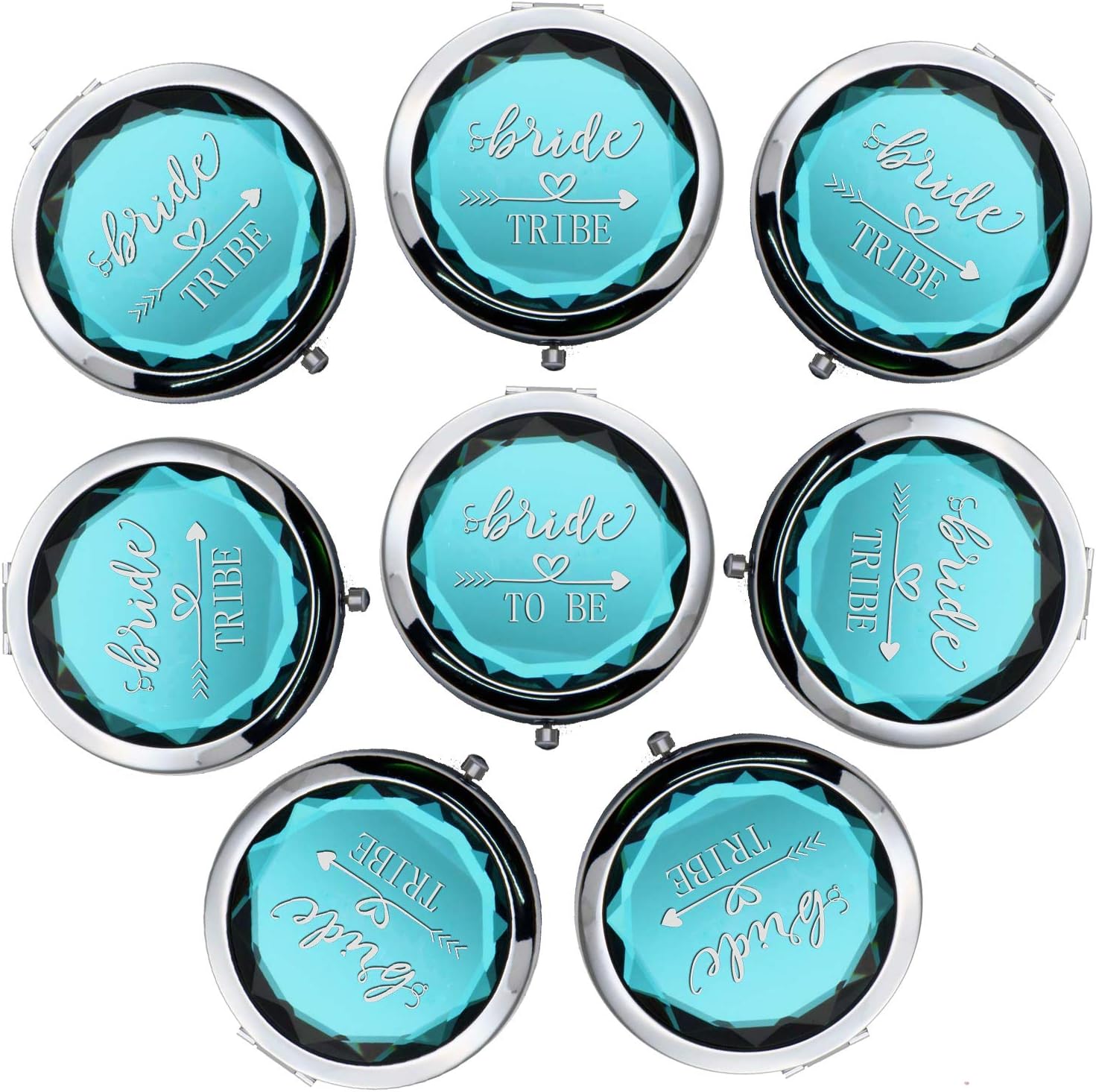 Cuterui Bridesmaid Gifts Bride Tribe Compact Makeup Mirrors for Bachelorette Bridal Shower Gifts(8 Pack, Seafoam Green)