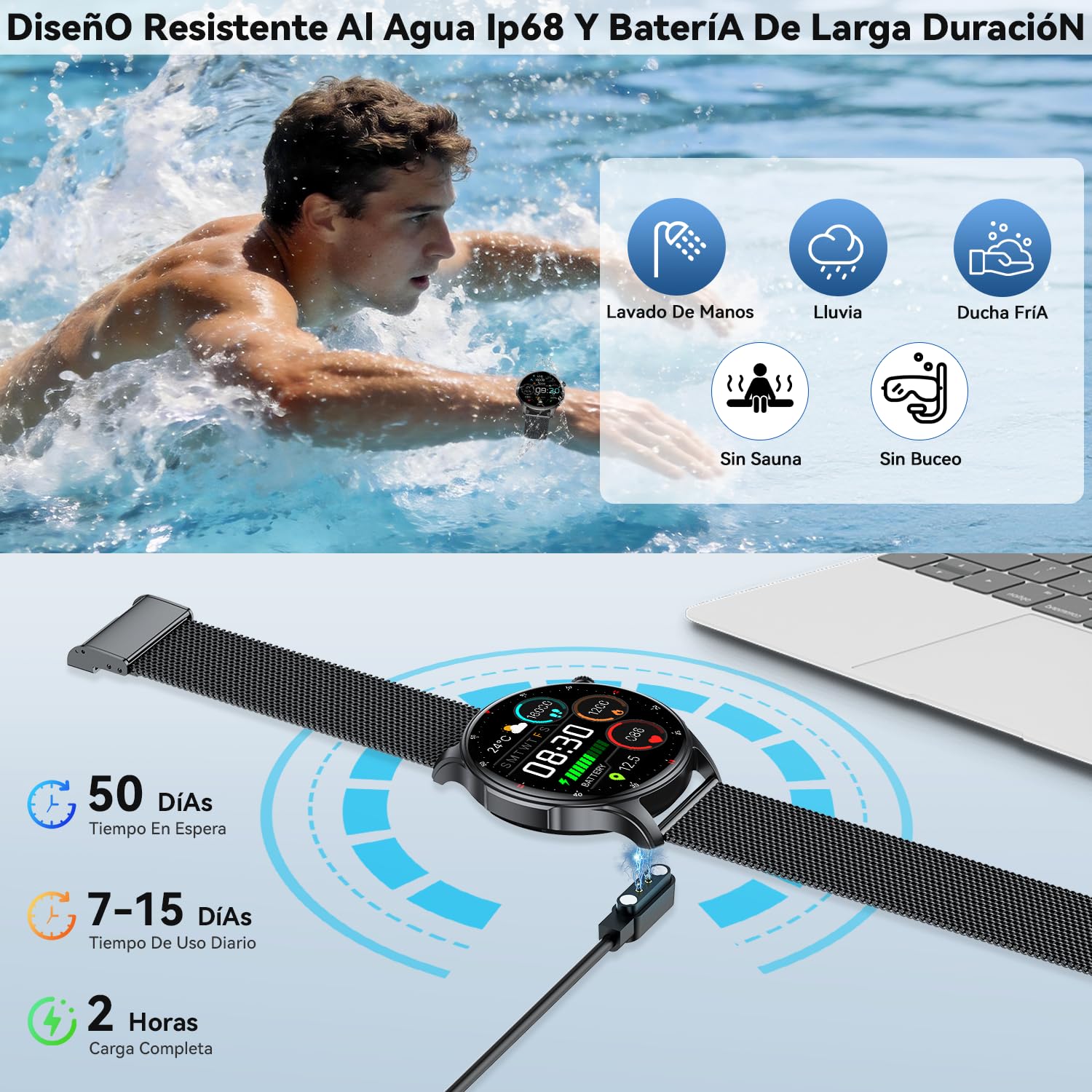 Reloj Inteligente Hombre Mujer Smartwatch con Llamadas: Impermeable Fitness Tracker Bluetooth Digital Smart Watch Deportivo Pulsera Actividad Podómetro Pulsómetro Monitor de Sueño para Android ios