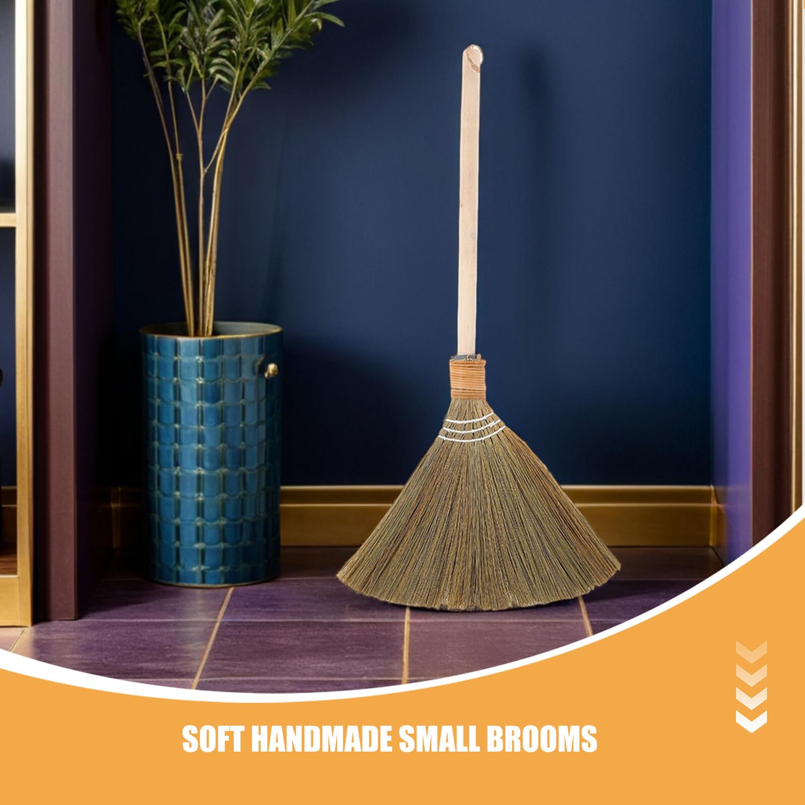 Escoba de Mano Tradicional 2 Piezas de Madera y Miscanthus | Color Caqui, Cabezal Desmontable, Barrido Suave para Interior y Salas de Estar