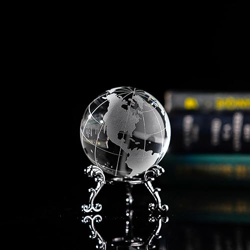 Miniatura 8 de Bola de cristal de tierra de 2.362 in con soporte de esfera de cristal, decoración de bola de globo para el hogar, oficina, escritorio, regalo único