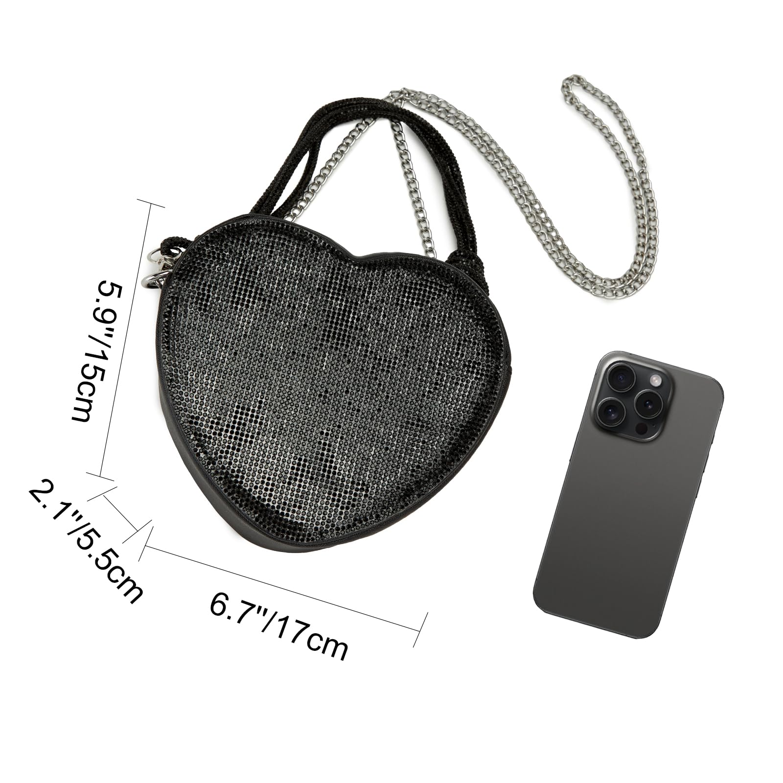 CALLPIONEER Evening Bag for Women, Silver Purse Heart Shaped Purse Crossbody Bags Shoulder Handbag for Formal