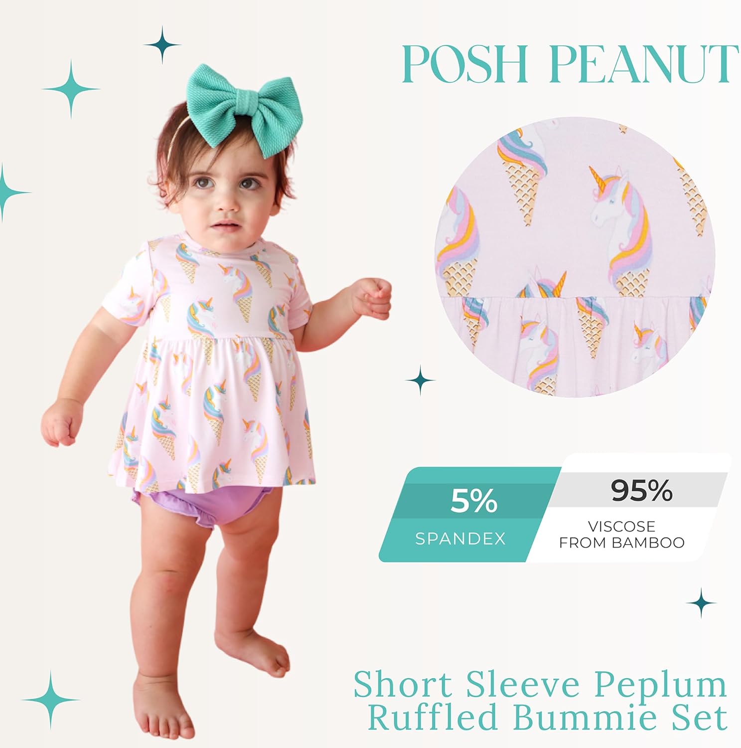 Posh Peanut Two Piece Set - Short Sleeve Peplum Top & Shorts Set - Breathable Viscose from Bamboo Baby Girl Outfits