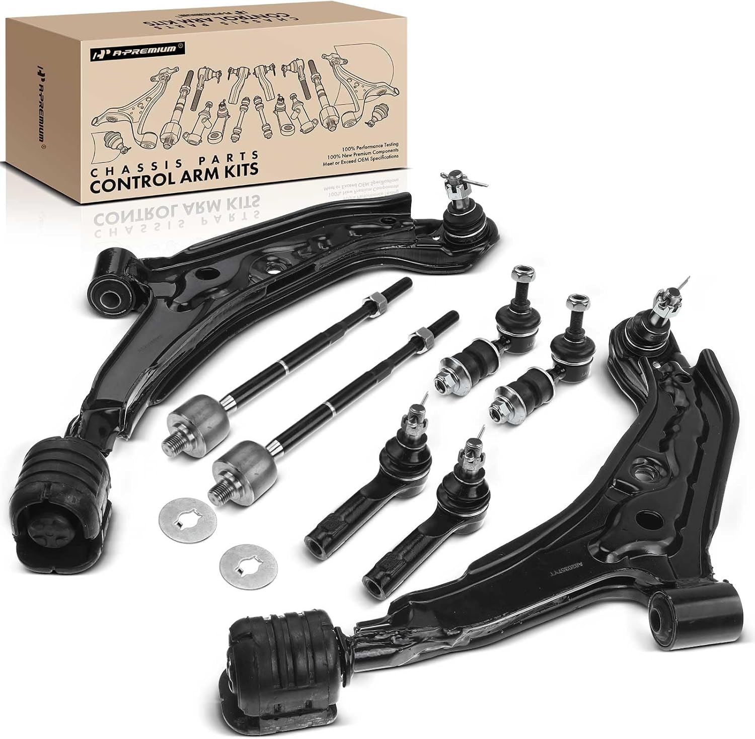 A-Premium Set of 8, Front Lower Control Arm, Sway Bar Link, Inner Outer Tie Rod End, Compatible with Nissan Sentra 1995-1999, 200SX 1995-1998