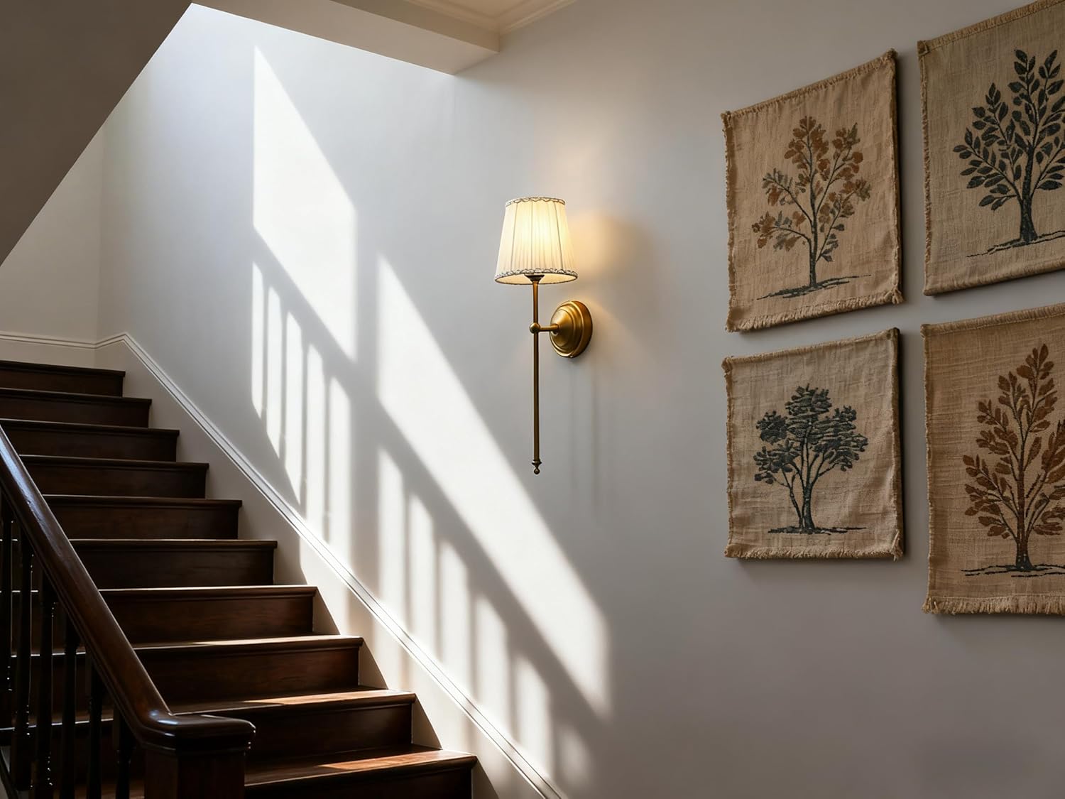 Phansthy Hardwired Brass Boho Wall Sconces Set of 2, Vintage Industrial Wall Lights 2 Pack, Vanity Light Wall Lamps with Lace Gauze Shade for Bedroom Living Room Hallway Decor (Antique + White Shade)