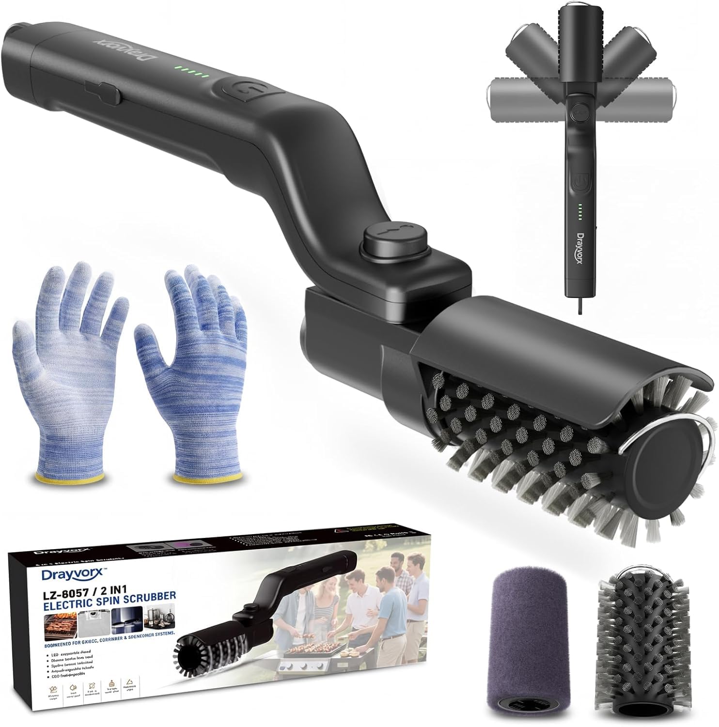 Brosse à grill électrique, brosse à grill à couple élevé avec modes 3 vitesses, nettoyeur de barbecue à couple maximum de 20kg pour acier inoxydable en fonte de porcelaine, poiles en acier renforcé, T