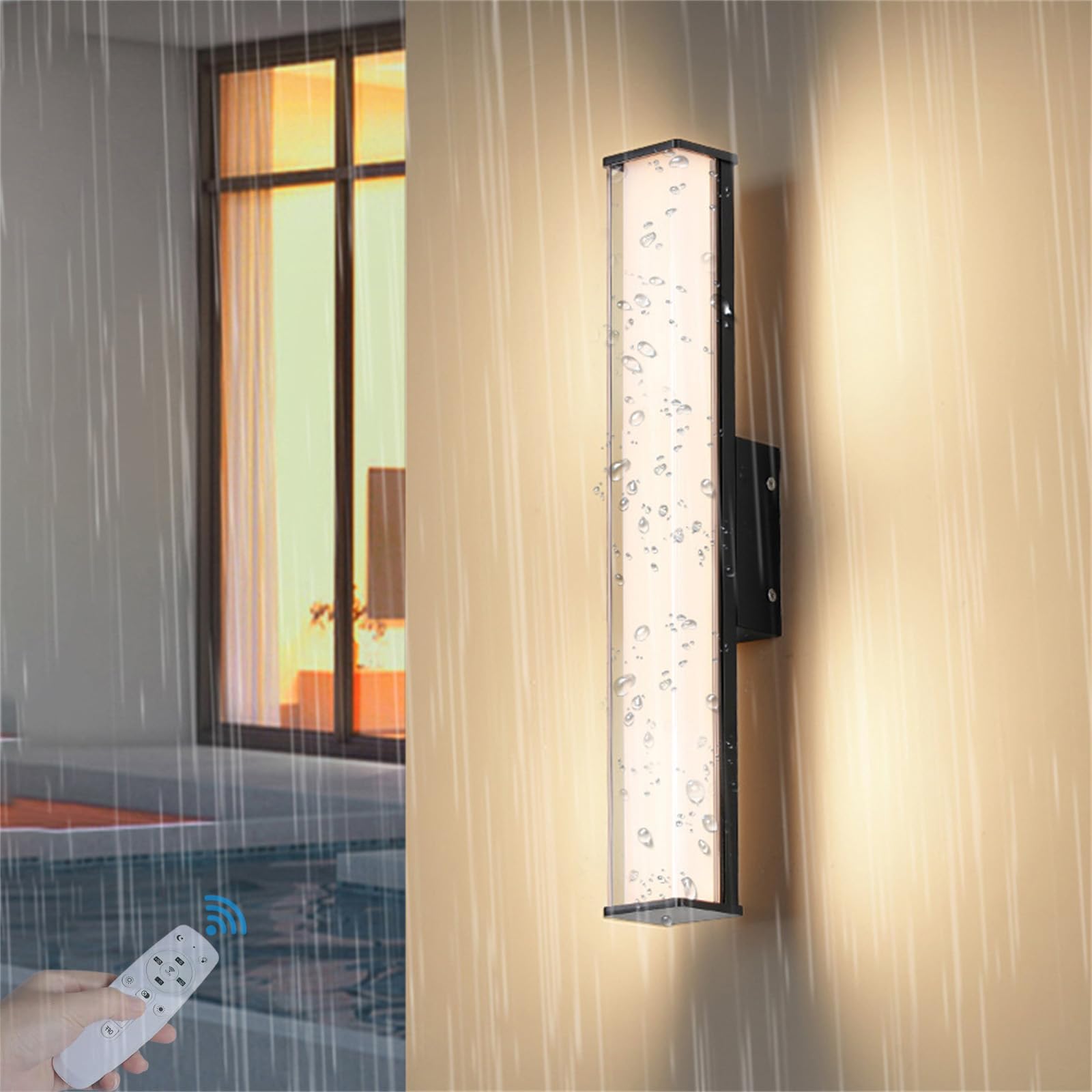 LED Lange Villa Wandleuchte Dimmbar Außenwandleuchten mit Fernbedienung Wasserdicht IP65 Wandlampe Innen Aussen Schwarze Wandbeleuchtung Porch Gärten Terassenbeleuchtungen (Dimmbares Licht,150CM)