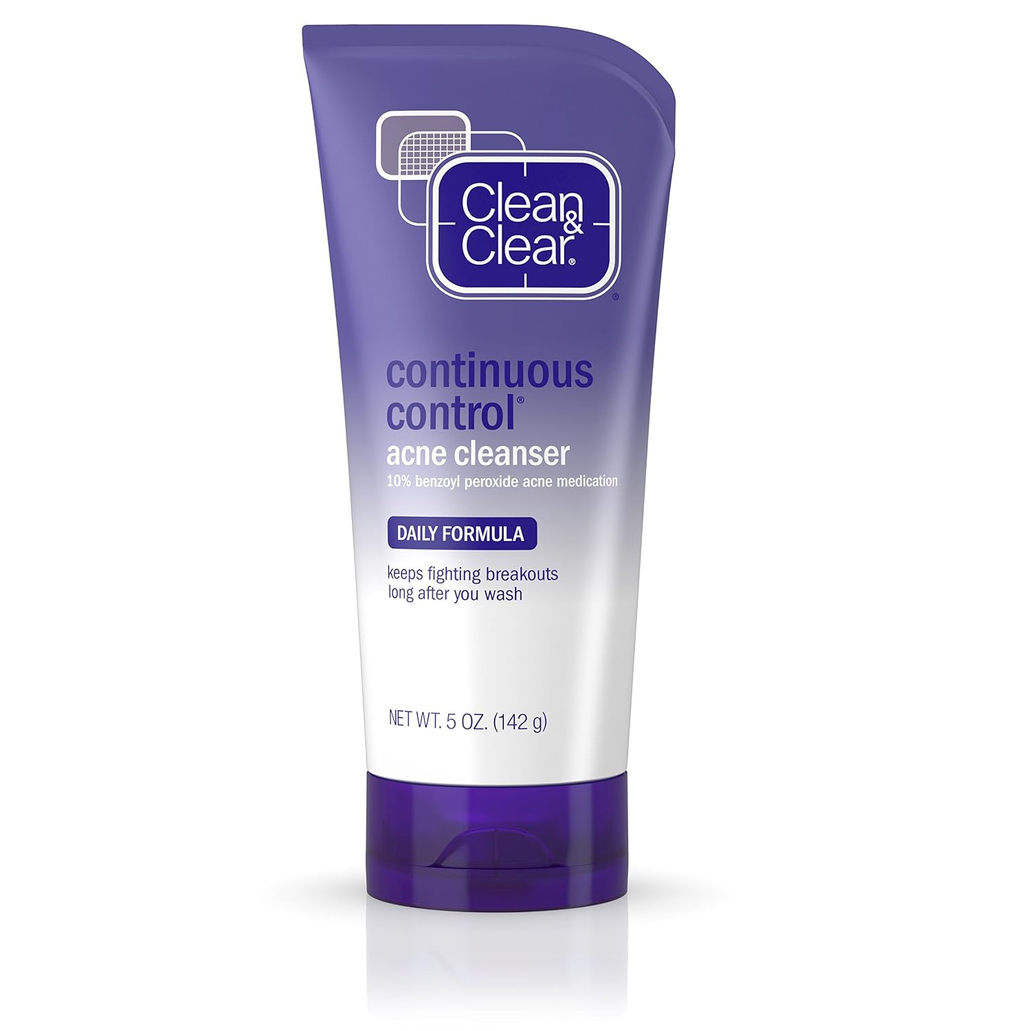 Clean & Clear Continuous Control Acne Facial Cleanser with Benzoyl Peroxide Acne Medication, Daily Acne Face Wash with Mineral Oil & Menthol for Acne Prone Skin, 5 oz.