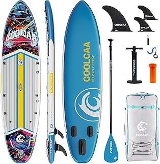 COOLCAA SUP Board, 355cm (Extra Groß) Stand Up Paddling Board, Aufblasbares Stand-Up Paddle Board mit 86cm Extra Breit, Fishing Paddleboard mit Zubehör & Tragetasche für Adults, 222 kg