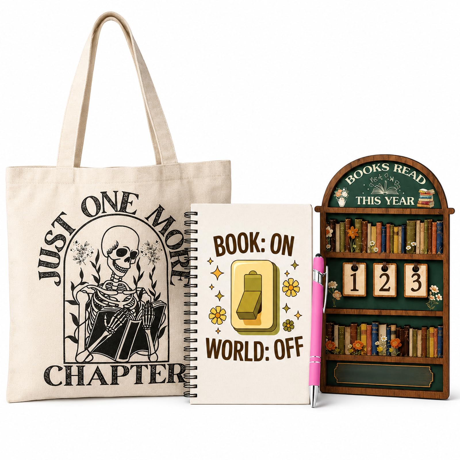 Cunegra Book Lover Theme Book Accessories Set for Women, A5 Notebook with Pen and Reading Counter and Tote Bag, Gifts for Books Lover for Reading and Study,Thoughtful Books Lovers Gifts