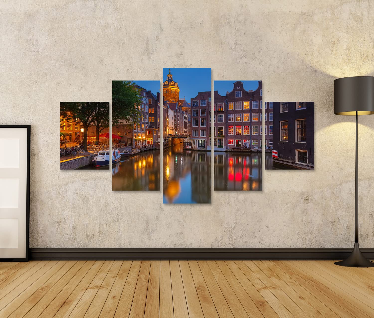 islandburner Quadro Moderno Vista Notturna di Nicolaaskerk Amsterdam Stampa su Tela - Quadro x poltrone Salotto Cucina mobili Ufficio casa - Fotografica Formato XXL