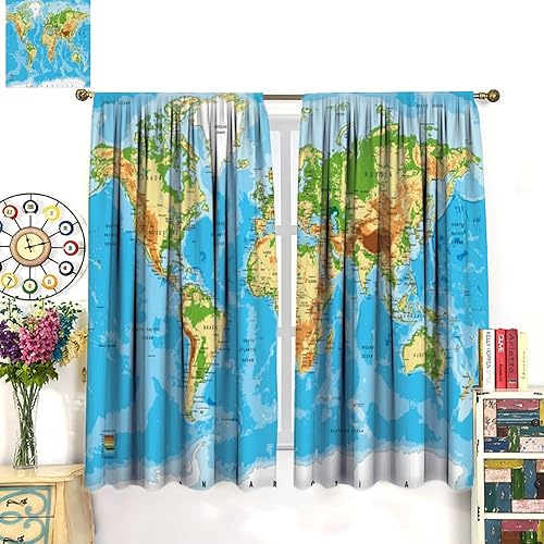 Miniatura 3 de Cortinas de mapa del mundo, mapa político del mundo con banderas de países del mundo, tela educativa nacional, tratamientos de ventana para niños y