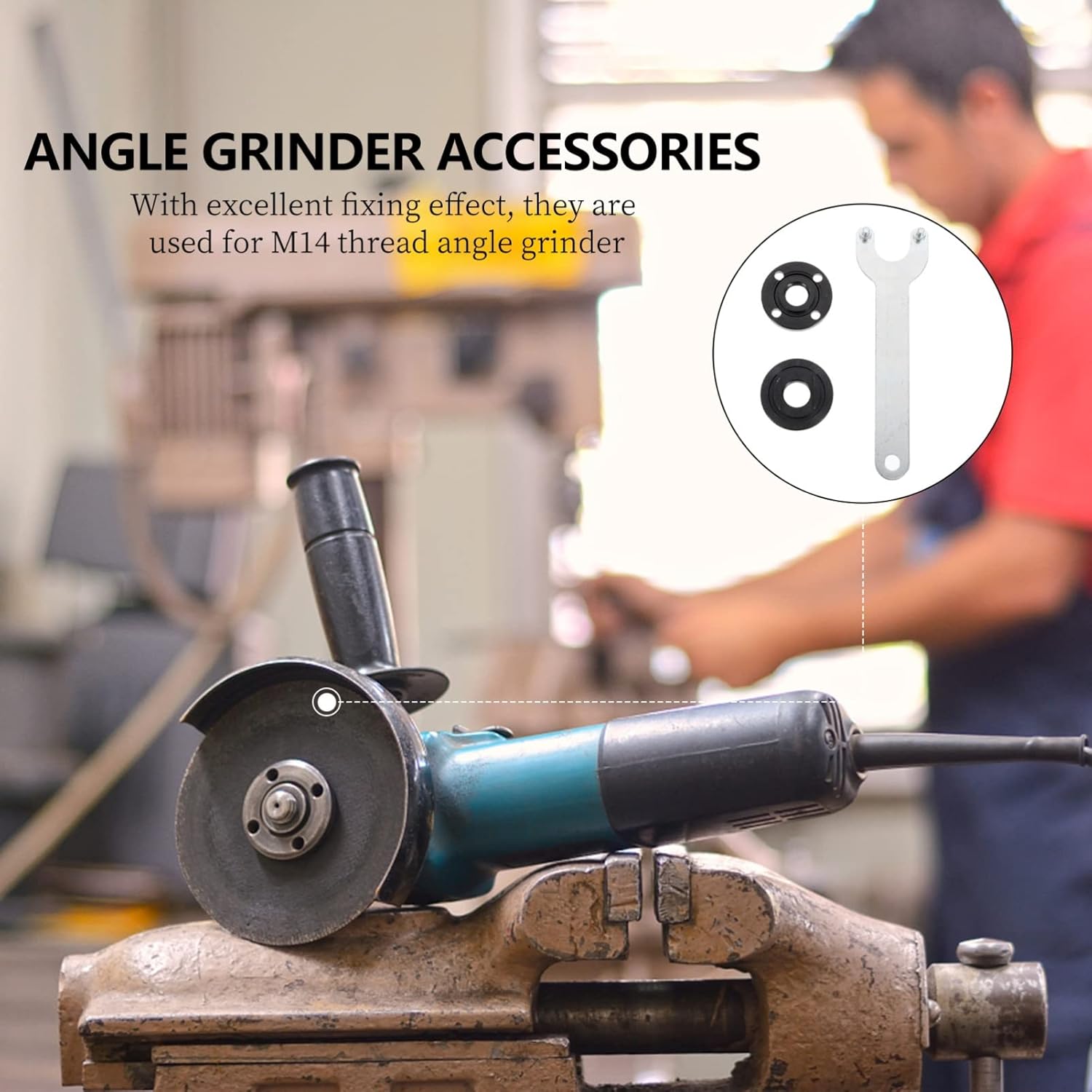 Angle grinder with TEHAUX wrench and nuts