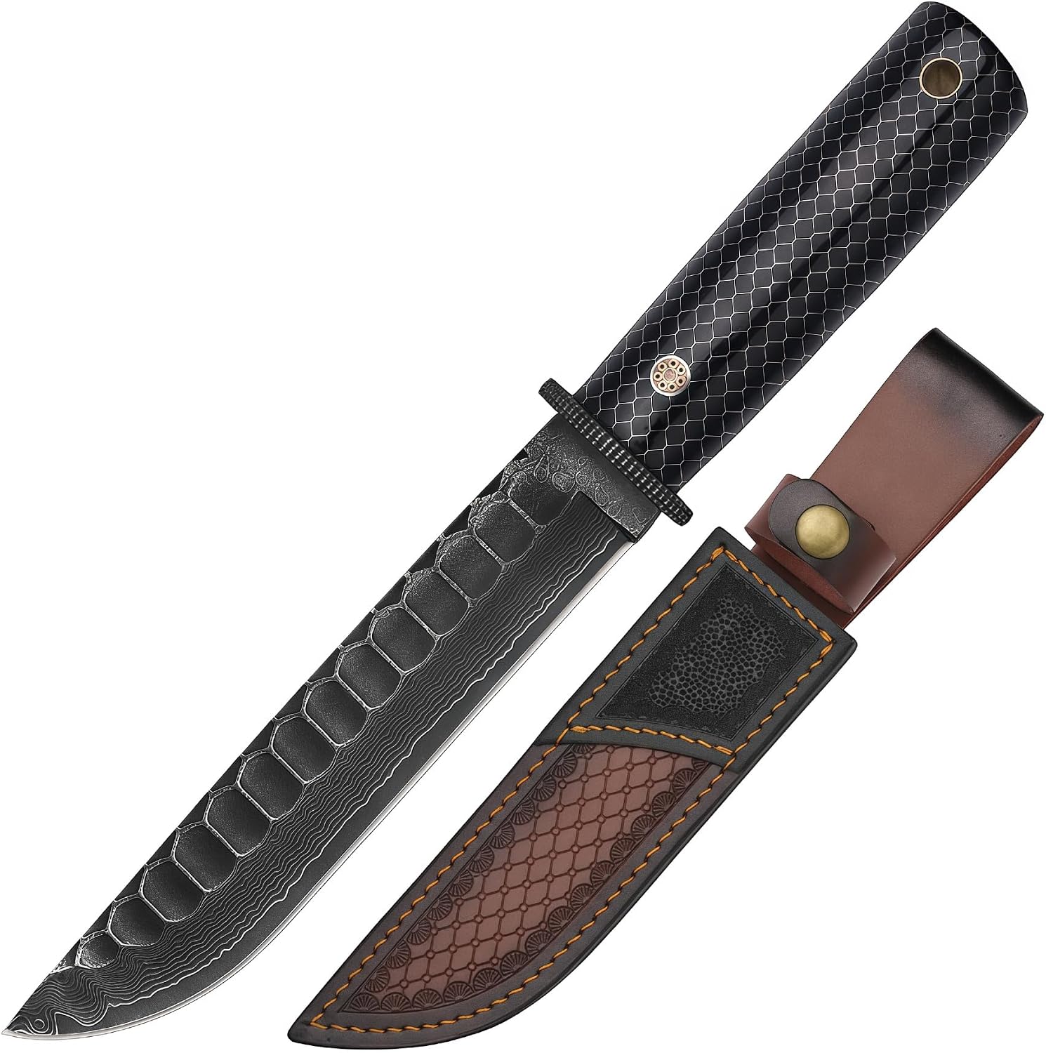 Hand-Forged Damascus Fixed Blade Knife, Stabilized Wood Handle, Premium Damascus Steel Blade, Leather Sheath Included, Lightweight Camping Survival Collection Knife, Knives for Men, Gifts For Husband