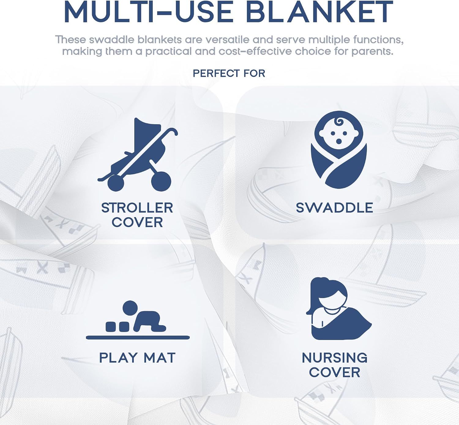 Muslin Swaddle Nautical, Receiving Blanket, Breathable and Soft, 47" x 47", Wrap for Baby Boys and Girls, Registry, Newborn