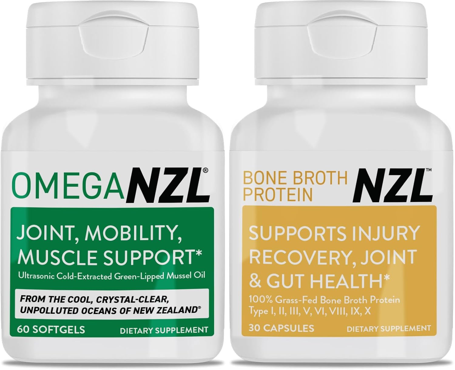 Omega-3 Natural Joint Relief Supplement Natural Muscle Support, Green-Lipped Mussel Oil Joint Support, No Fishy Aftertaste, 60 Softgels Plus one Bottle of Bone Broth Protein 30 Capsules