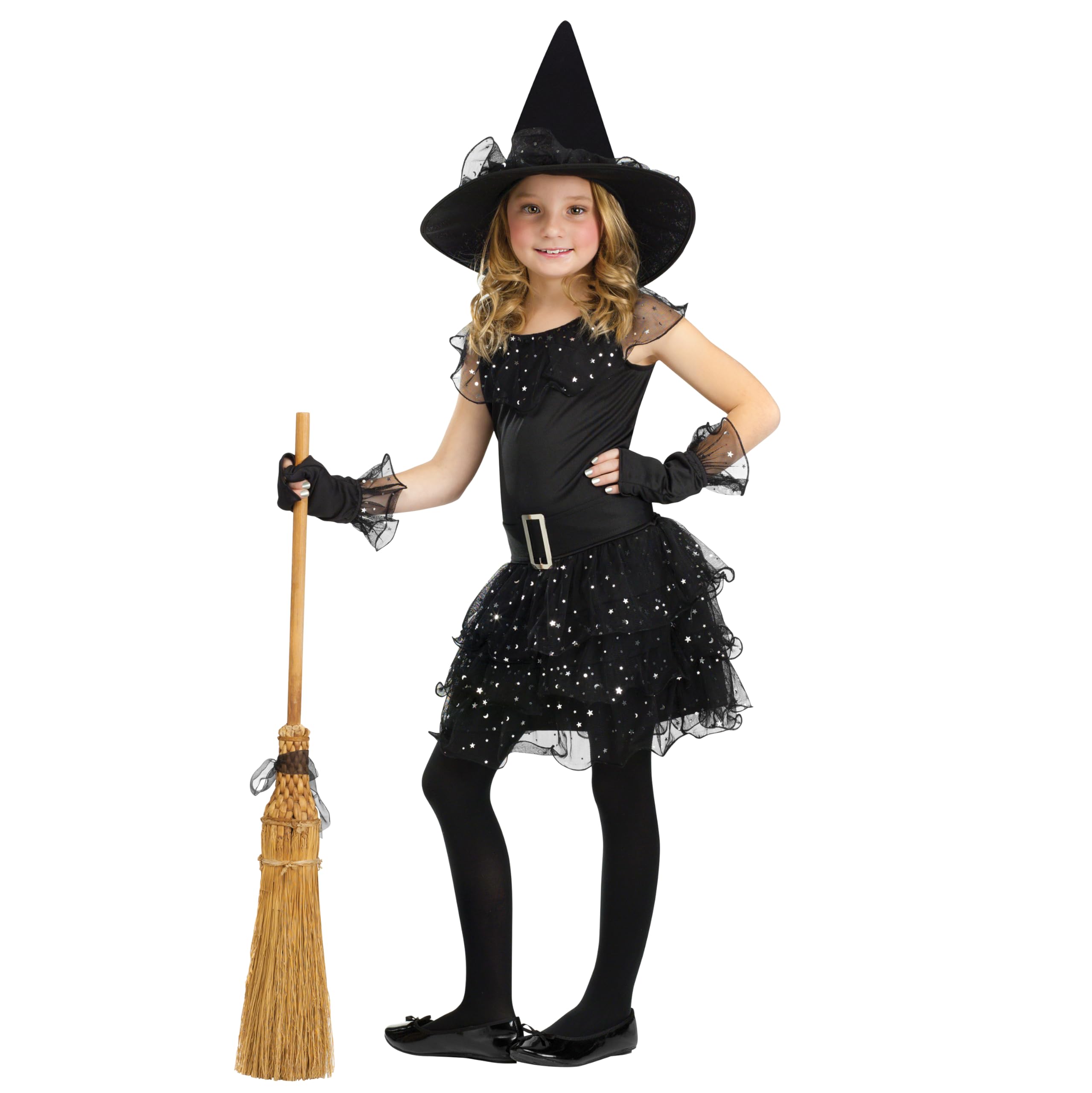 Fun World Glitter Witch Costume, Large 12-14, Black