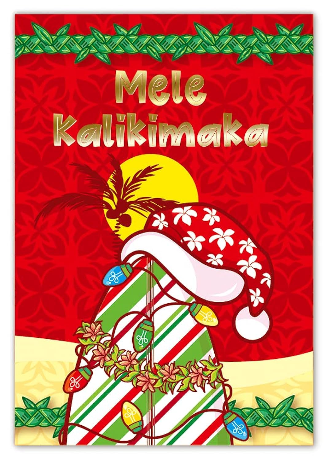Island Heritage Deluxe Boxed Tropical Hawaiian Christmas Cards - Santa's Sweet Surfboard - 12 cards & 13 envelopes