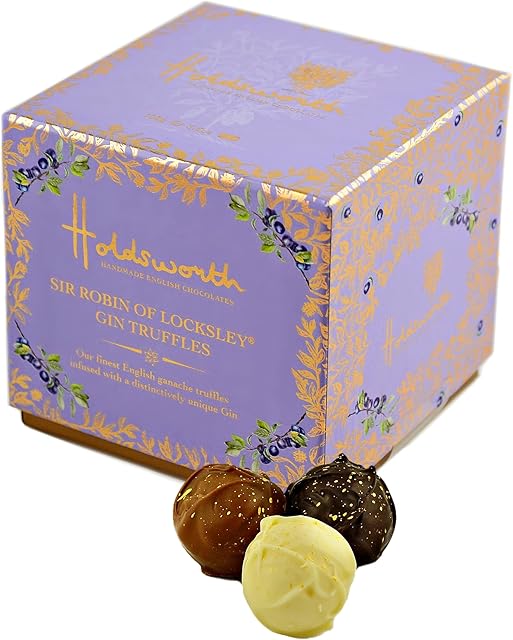 Holdsworth Chocolates Classics - Sir Robin of Locksley Gin Assortment of Handmade Truffles Coated with Milk, Dark or White Chocolate 100g