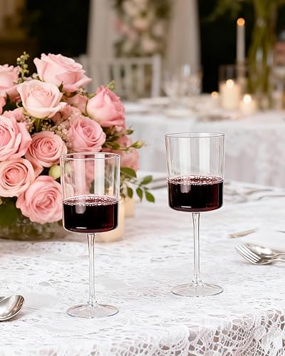 Miniatura 5 de Ciaell Paquete de 12 copas de vino de plástico transparente  Copas de vino desechables de 10 onzas con tallo para fiestas, bodas, piscina, aire