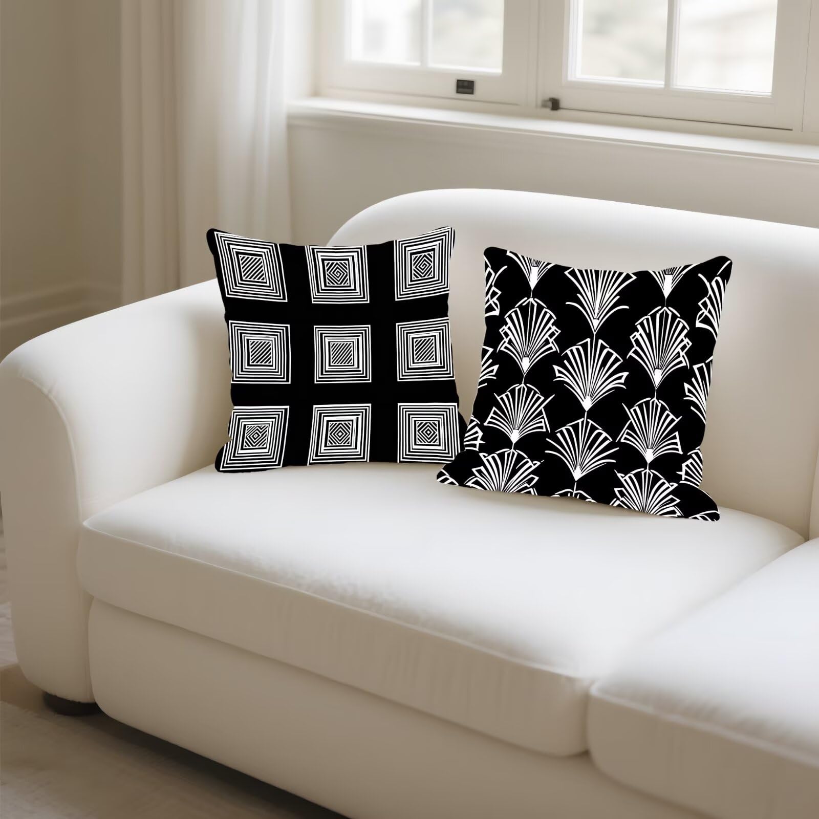 Federe Cuscini Divano 40x40cm, Federa Cuscino Geometria In bianco e nero Quadrati Copricuscini Super Morbido Copri Cuscini Per Divano, Cuscino Decorativo da Esterno Giardini, Camera Divani, Sedie P324