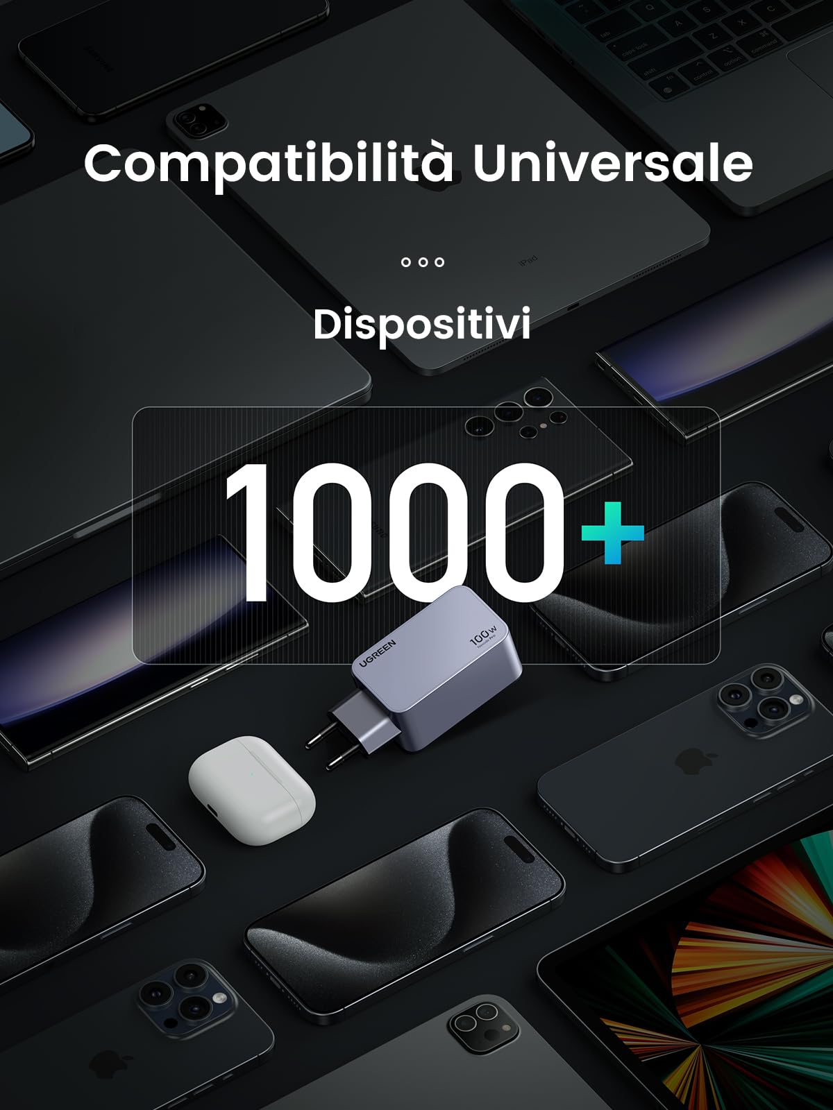 UGREEN Nexode Pro 100W Caricatore USB C Ricarica Rapida GaN Caricabatterie | 3 Porte, PD 3.0, PPS 45W, Compatibile con iPhone 17 Pro Max Air 16 15 Galaxy S26 Pixel 10 Pro iPad MacBook Steam Deck