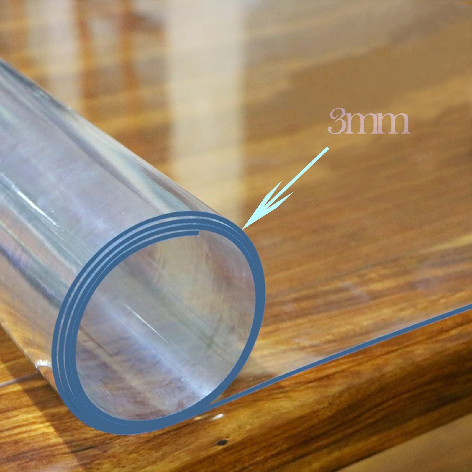 PVC Tischdecke Transparent,Tischfolie Tischschutz Wasserdicht Kristallklar, rutschfest Kratzfest Pflegeleicht,FüR Restaurant,Garten,BüRo.UnterstüTzung Der Anpassung(Color:3mm,Size: 110x270cm)