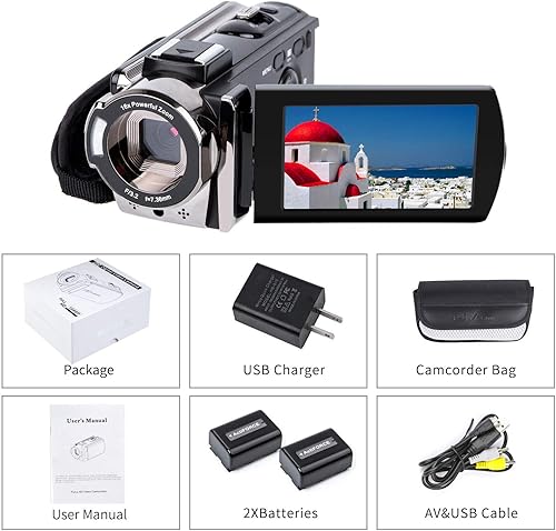 Miniatura 8 de Videocámara de videocámara de cámara digital kicteck Full HD 1080P 15FPS 24MP 30 pulgadas rotación de 270 grados LCD 16X zoom videocámara con 2