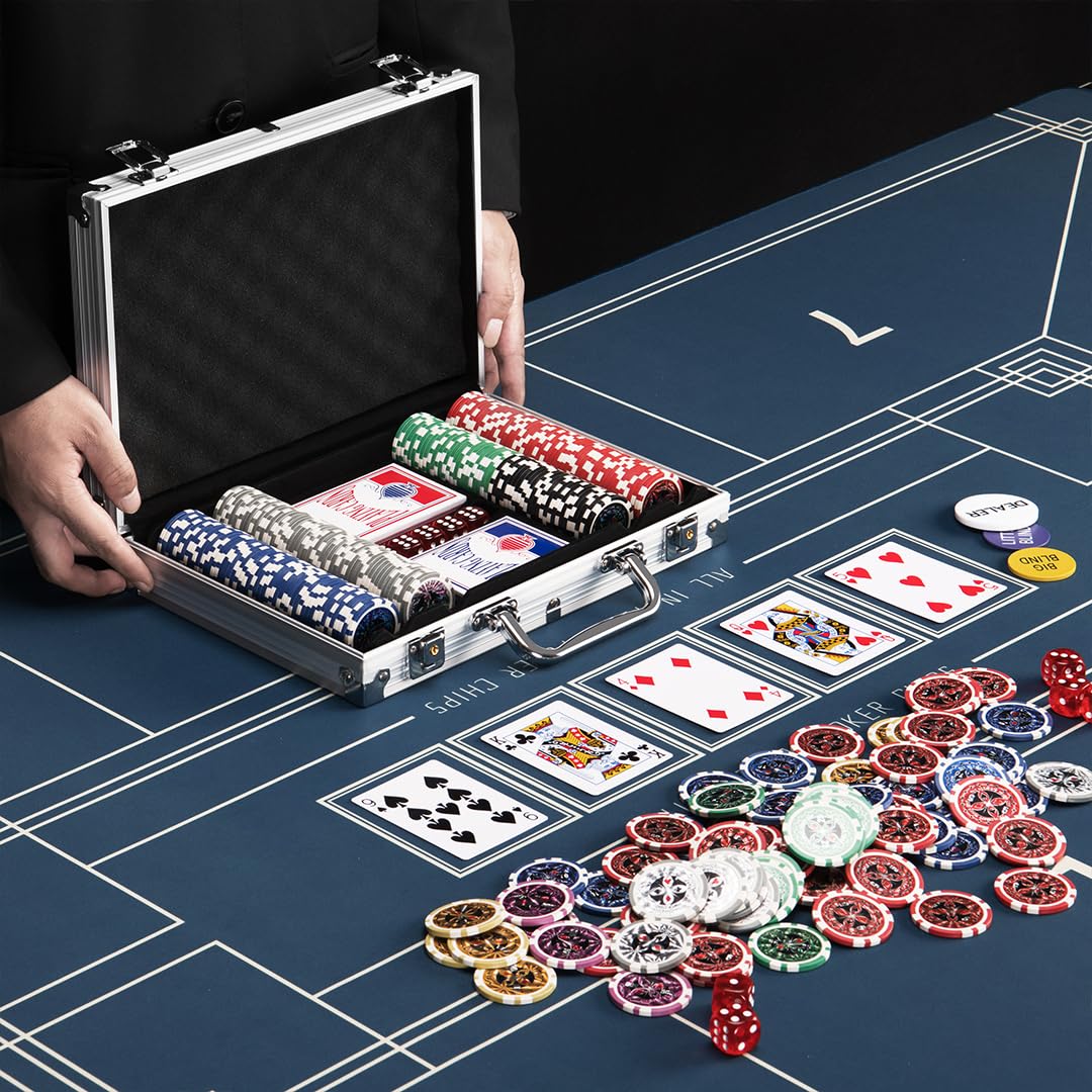 Valigetta da Poker in Alluminio BAKAJI con 2 Mazzi di Carte, 5 Dadi, Pulsante Dealer, 200 Fiches per Texas Hold'em e Blackjack
