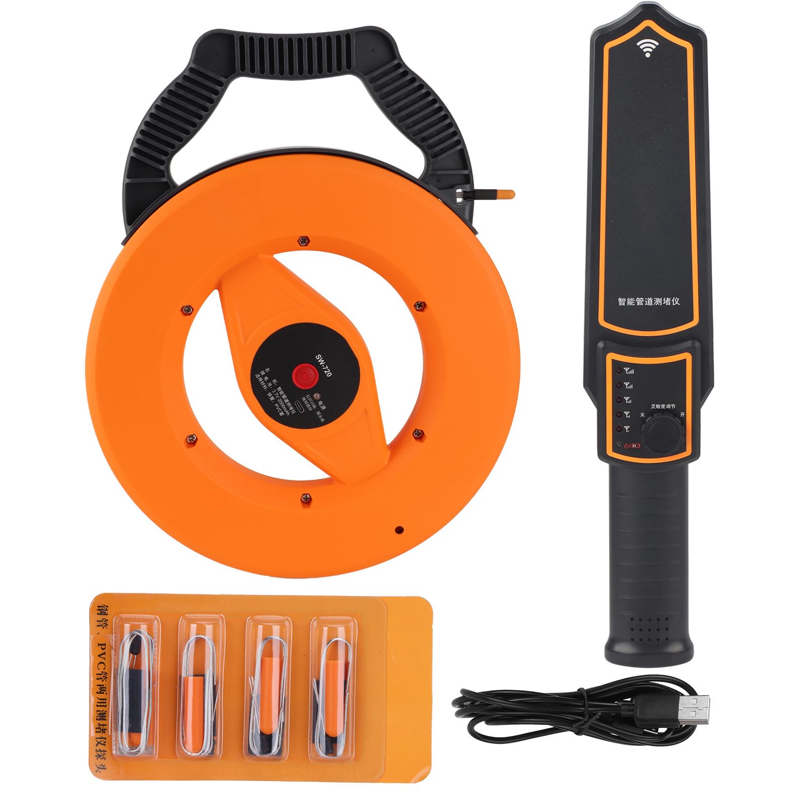 Rilevatore di intasamento dei Tubi a Parete, rilevatore di intasamento dei Tubi a Parete 5V Scanner Professionale per Tubi a Parete in Acciaio Inox Impermeabile con 4 sonde