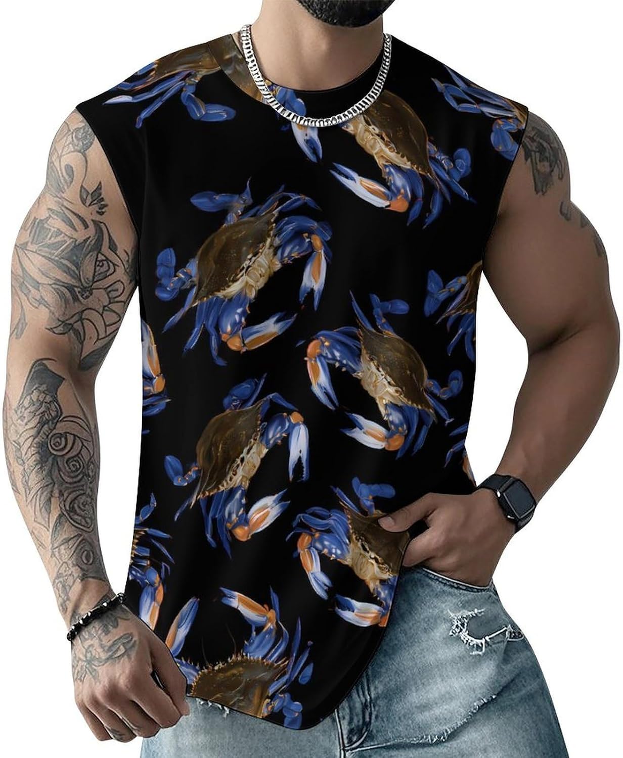Blue Crabs Men Summer Sleeveless Crew Neck Top 5XL