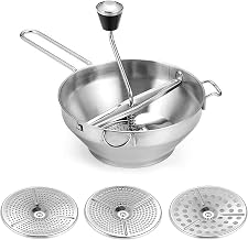 Stainless Steel Food Mill - Rotary Food Mill Vegetable Strainer Potato Masher Grinder with 3 Milling Discs Safe for Tomato Sauce, Applesauce, Puree, Mashed Potatoes, Jams, Baby Food