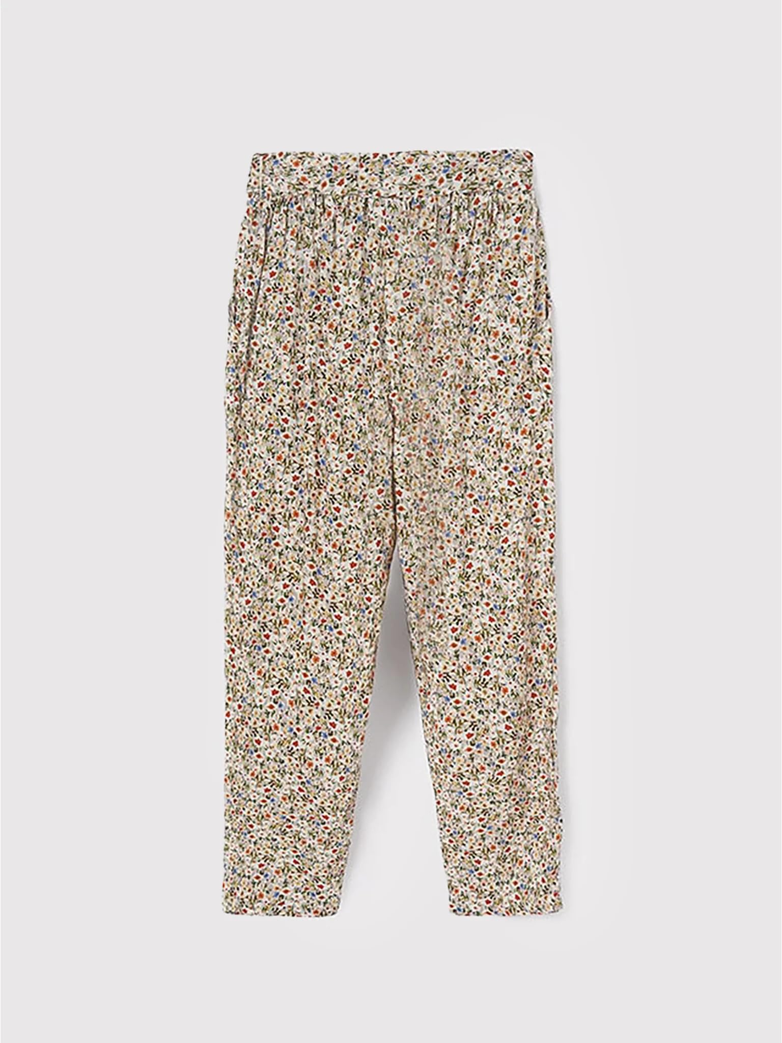 Mayoral 6573 Mädchenhose mit Blumenmuster, reguläre Passform, elastischer Bund mit Schleife, leichte Baumwolle, Sommerdruck, bunte Blumen