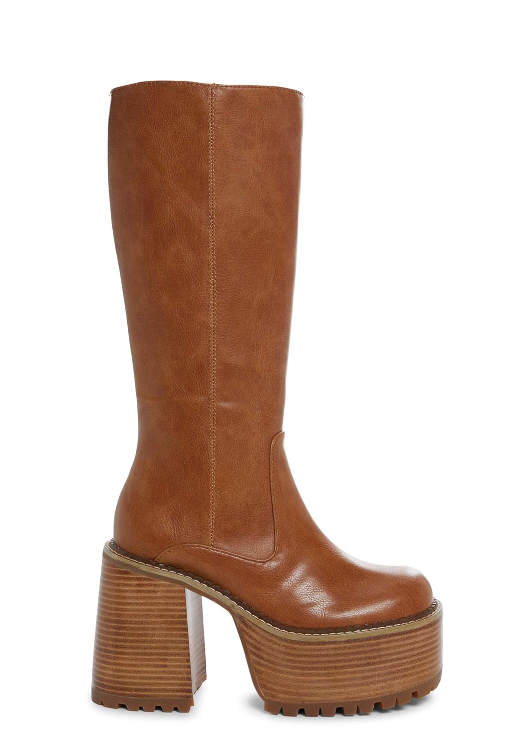 Dolls Kill Vintage Soul Knee High Boots by Delias Womens Brown Vegan Leather Platform Boots with Block Heels