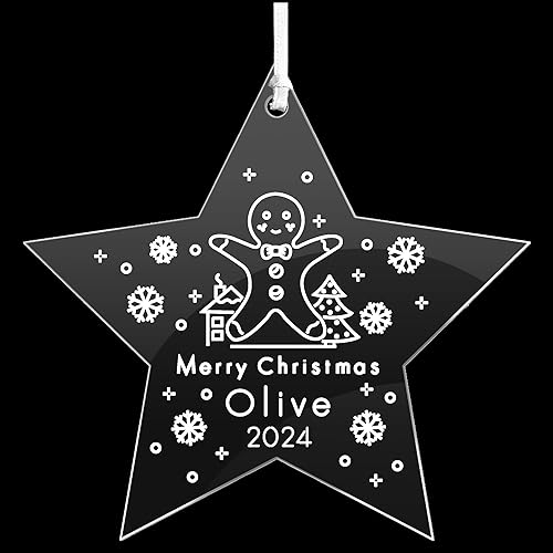 Miniatura 7 de Adornos de Navidad personalizados para árbol de Navidad, decoraciones acrílicas, adornos de Navidad de hombre de jengibre, regalo de recuerdo