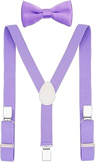 PZLE Boys Suspenders and Bow Tie Set Adjustable Elastic 30 Inches Lavender