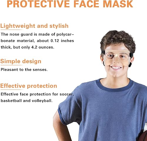 Miniatura 3 de Protector de nariz para nariz rota, máscaras protectoras para baloncesto y deportes de fútbol, máscara facial ajustable con acolchado de espuma