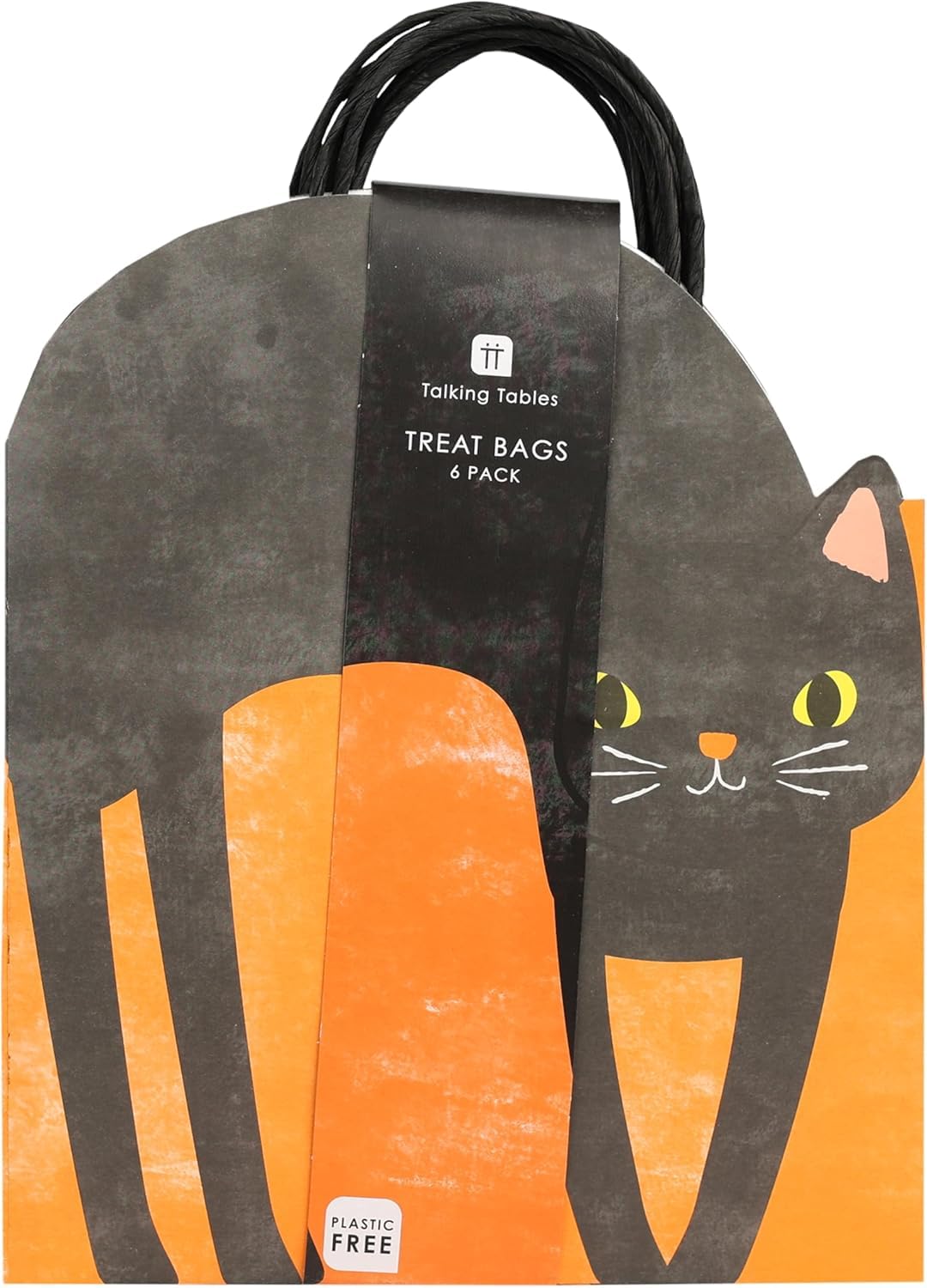Talking Tables 6 x Cat Shaped Paper Strong Gift Bags with Handles for Halloween Parties and Trick of Tricking Loot Presents Birthday Gifts Party Favors Goodie Treat Bag Black Orange 25 x 16 cm
