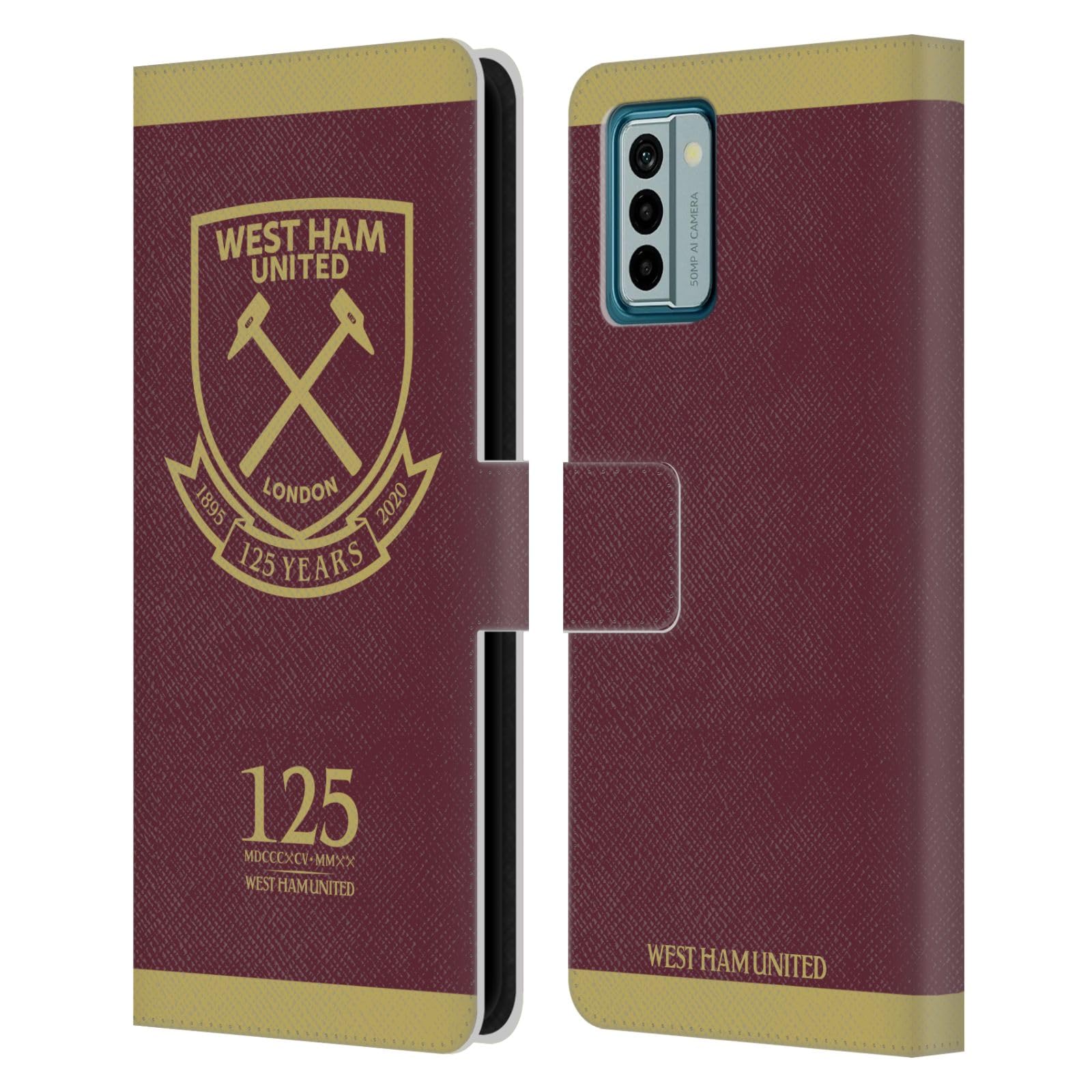 Head Case Designs Officially Licensed West Ham United FC Claret Gold Crest 125 Year Anniversary Leather Book Wallet Case Cover Compatible With Nokia G42