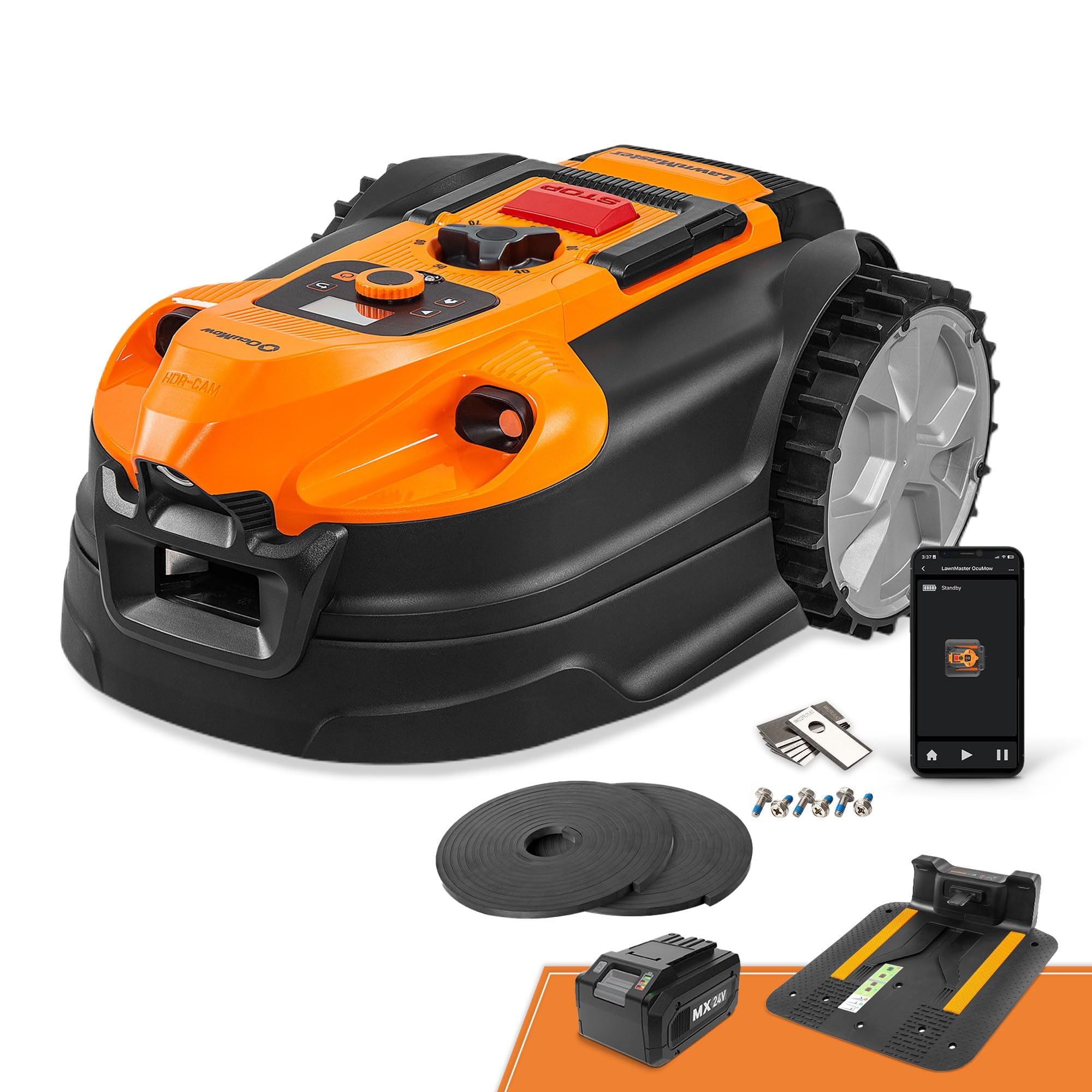 LawnMaster OcuMow®18 robot kosiarka bez kabla peryferyjnego do 800 m², nawigacja wizualna, automatyczne omijanie przeszkód, automatyczne ładowanie, wirtualne strefy zakazu WiFi Bluetooth APP