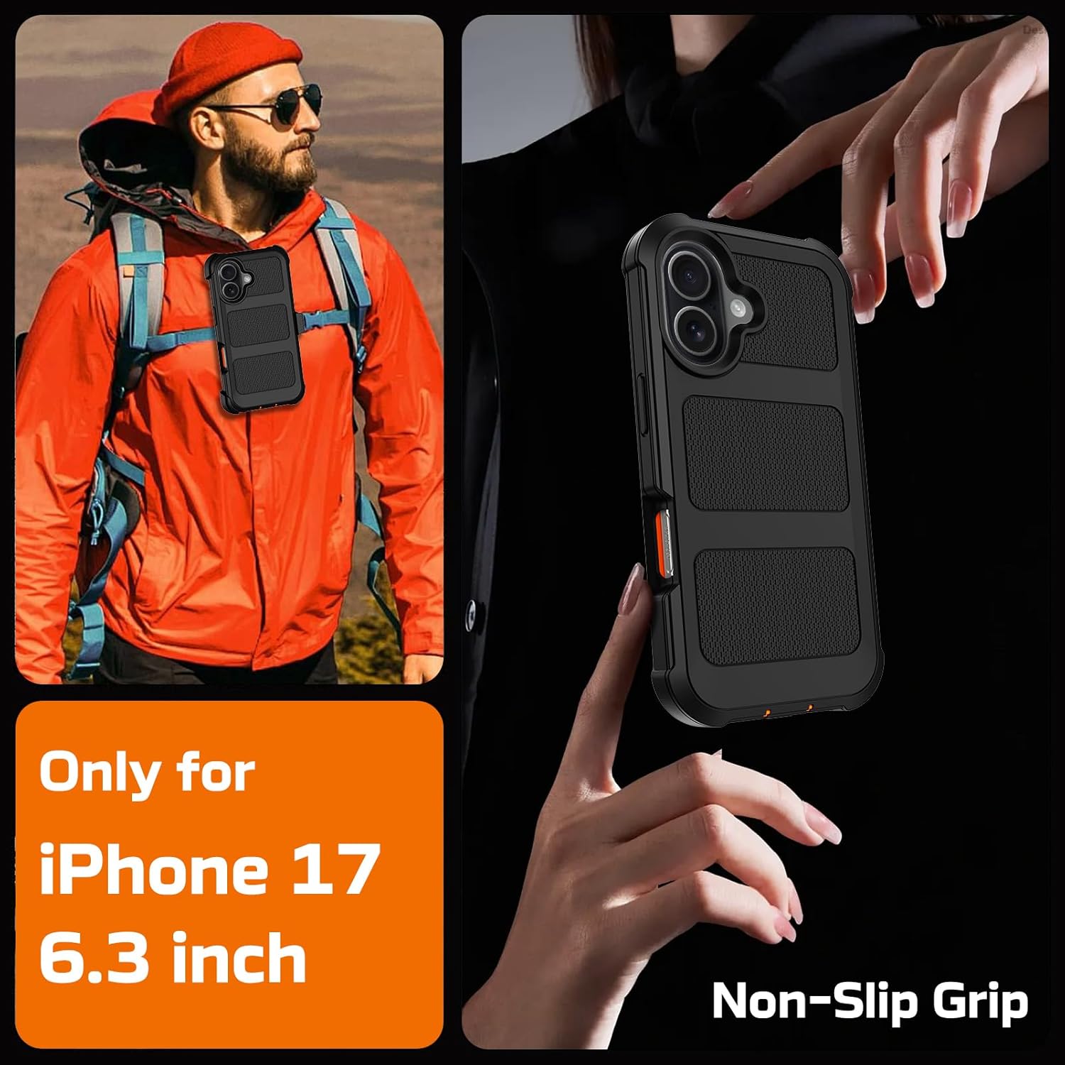 for iPhone 17 Case with Belt Clip Holster & Kickstand,Military Grade Anti-Drop Shockproof Heavy Duty Rugged Cover,w/2X Screen Protectors Defender Bumper Protective Cases for Apple 17 (Black Orange) - Image 7