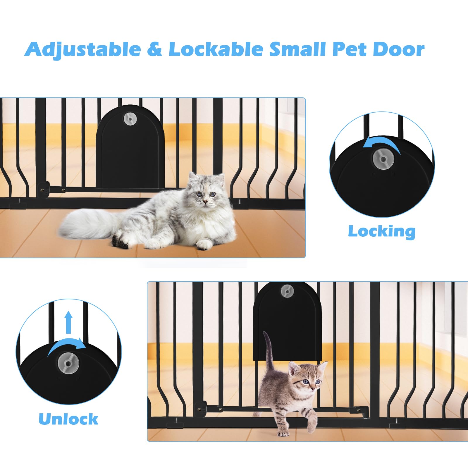 Dog Gate Baby Gate With Cat Door Adjustable Safety