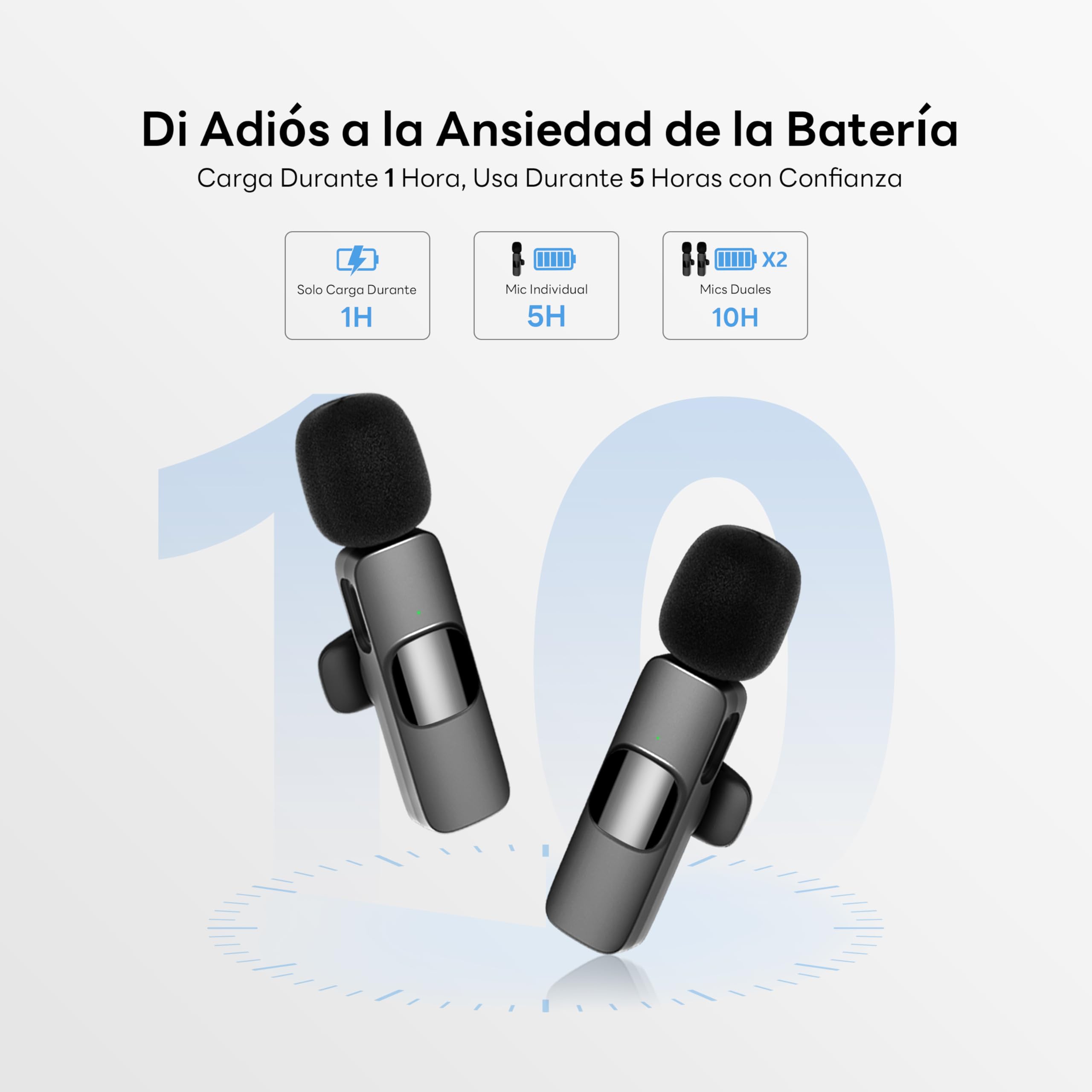 Microfono Inalambrico para iPhone y Android, Doble Microfono Solapa con Cancelación de Ruido DSP, Plug & Play, 10 Horas de Batería, con Adaptador Lightning, para Podcast, Streaming y Youtube