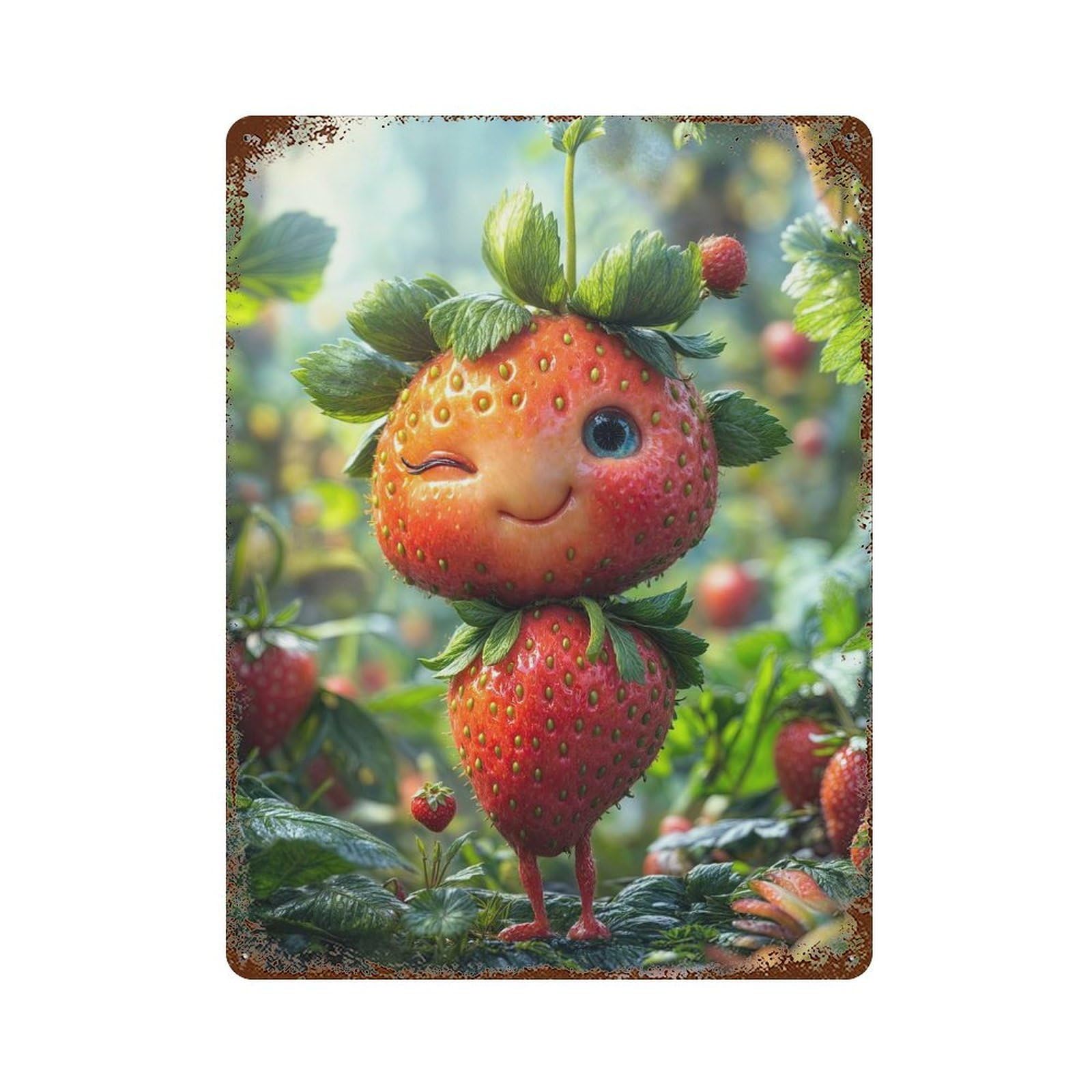Winking Strawberry Character Rustic Tin Plaque 15.7"x11.8", for Pub, Kitchen And Man Cave Decor, Vintage Wall Decor