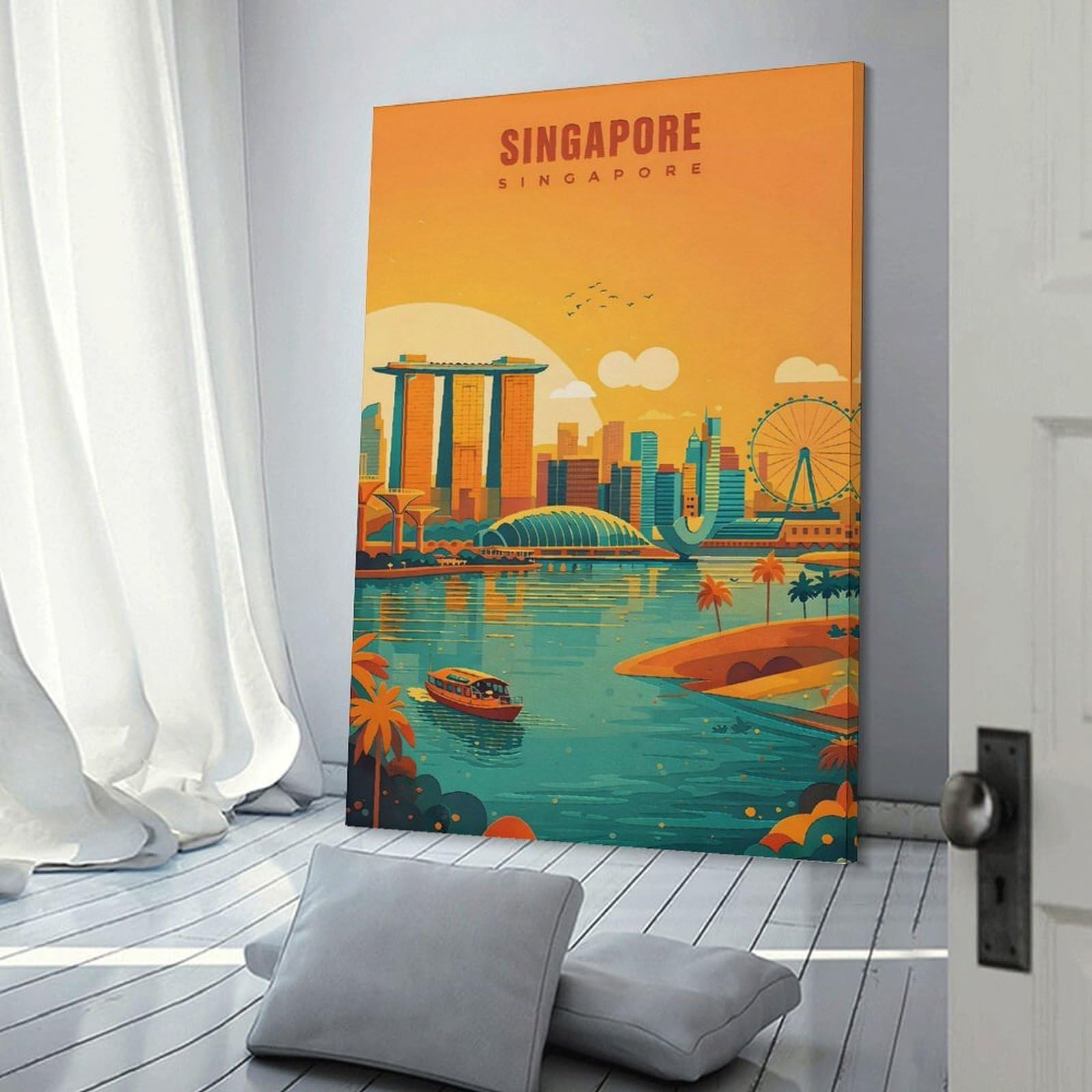 Junmoney Singapore Skyline Wall Picture Print 24x36inch(60x90cm), for Apartment Walls, Studios Or Work Areas, A Simple Refresh for Blank Walls