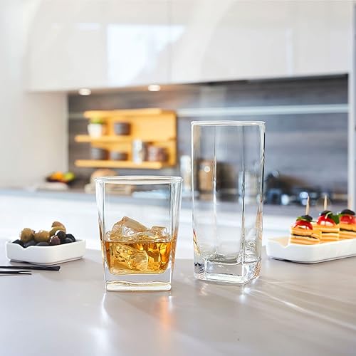 Miniatura 4 de Juego de 8 vasos de cocina para uso diario, para cóctel, café helado, cerveza, té helado, vino, whisky, agua, 4 vasos altos de vidrio y 4 cortos a