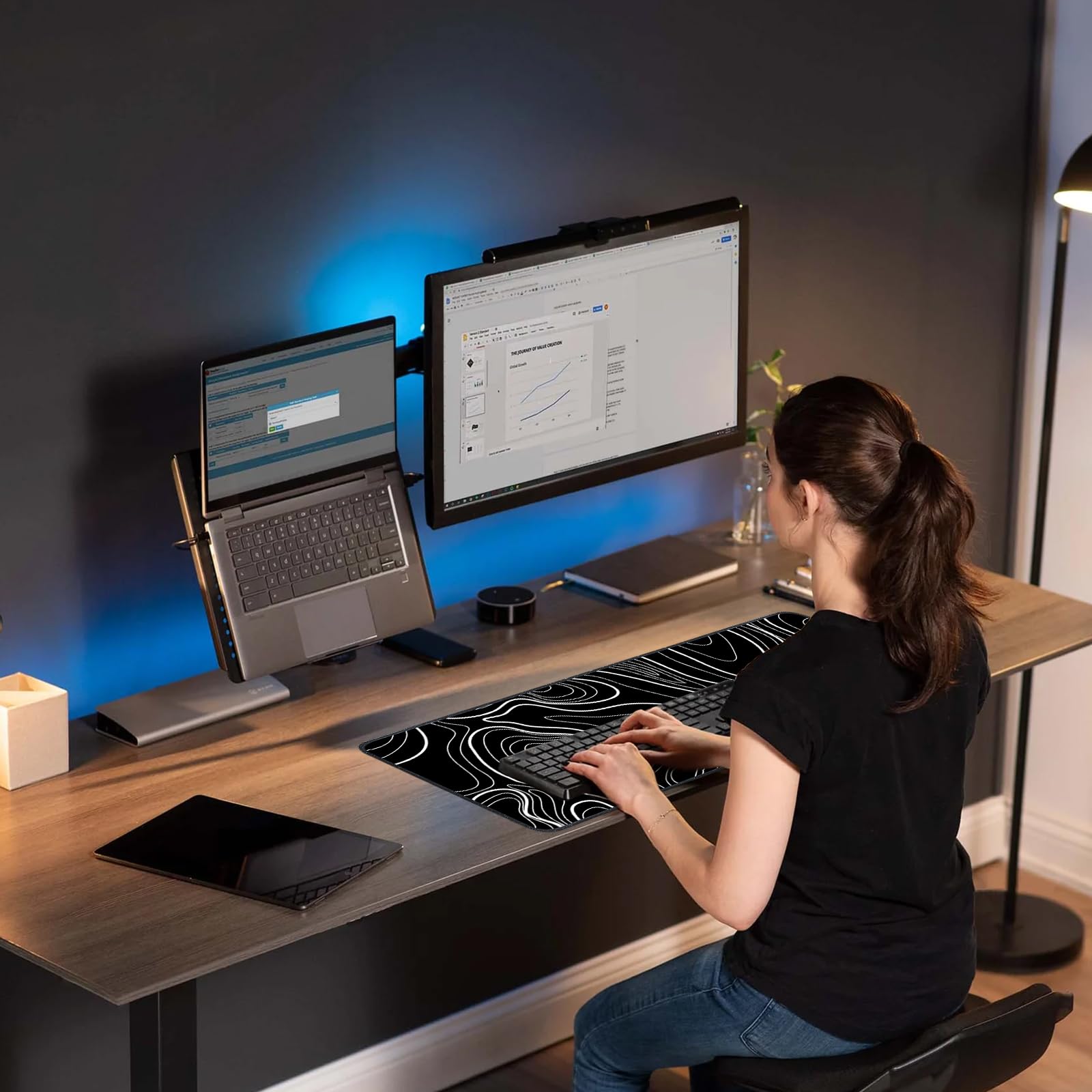 Tappetino Mouse XXL Gaming 800x300mm - Base Gomma Antiscivolo, Design Bianco E Nero - Foto 5