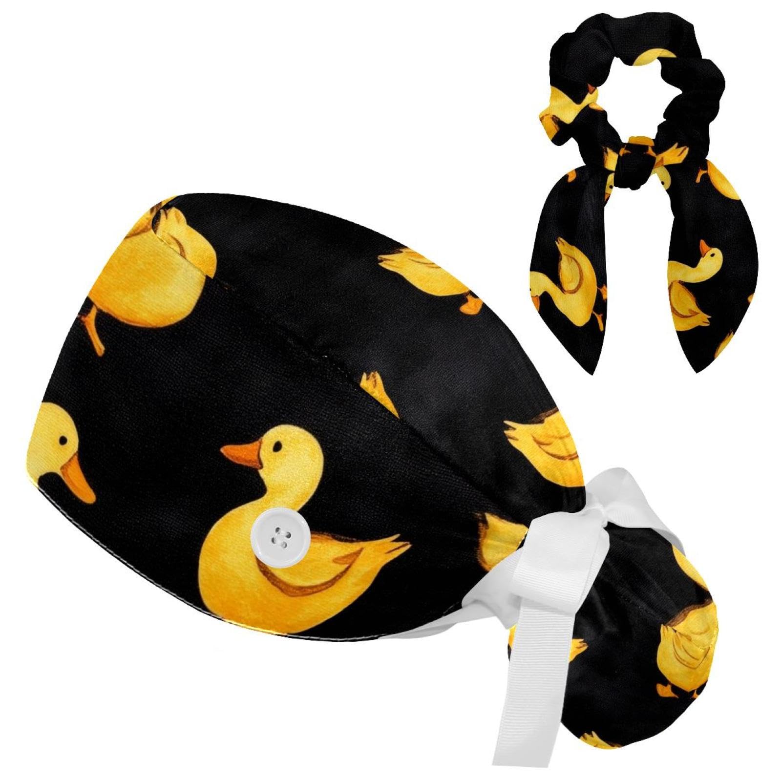 Cute Goose Scrub Caps Working Surgical Cap Nurse Hats with Bow Hair Scrunchy