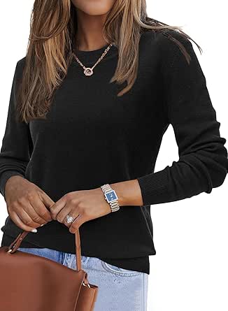 Damen Pullover Basic Langarm - Baumwolle Sweatshirt Lässig - Lose Passform Rundhals